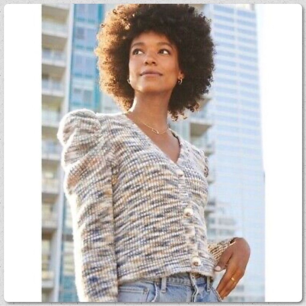 BB Dakota Peri Puff Sleeve Cardigan Sweater Top Large